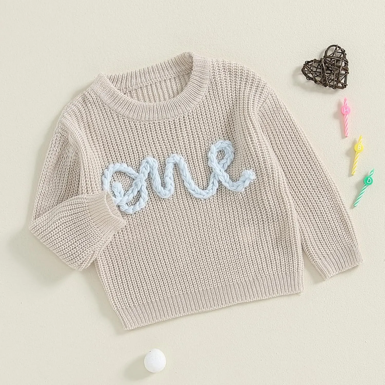 First Birthday Outfit Toddler Baby Boy Girls One Birthday Embroidery One Sweater Top Knit Pullover Sweatshirt Clothes