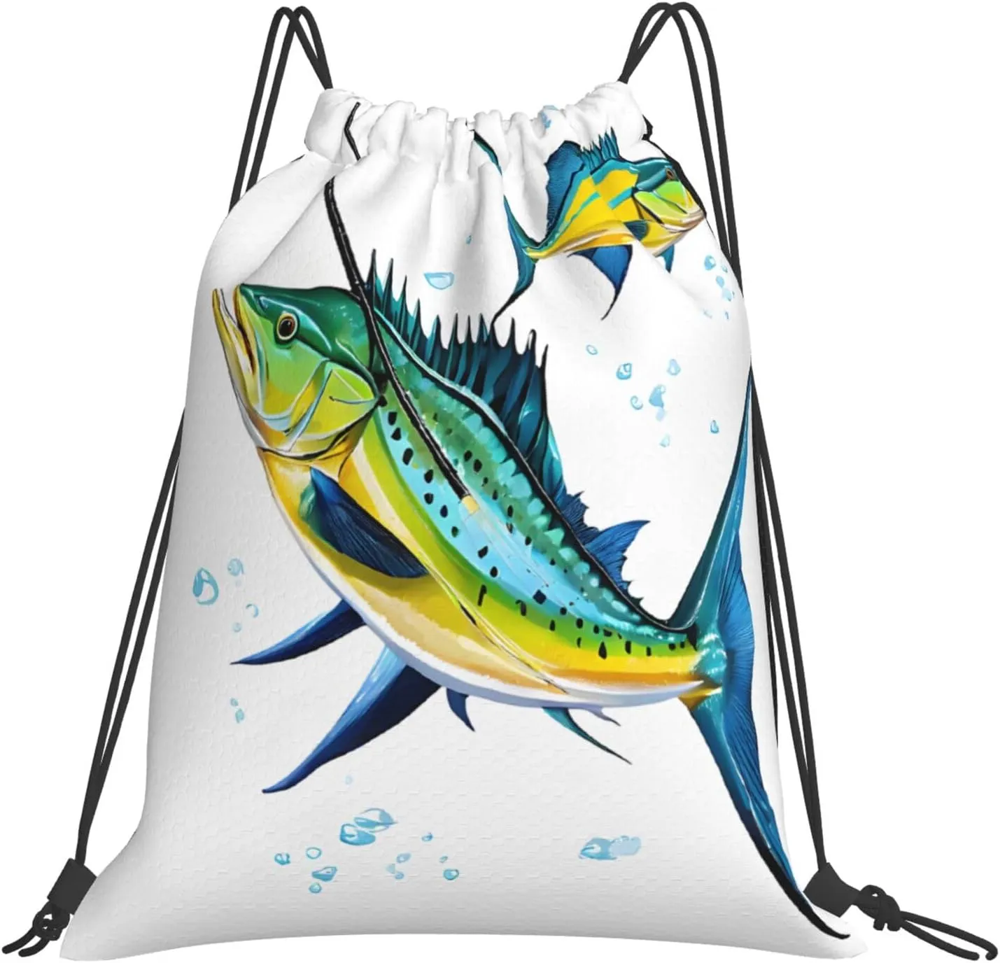 (Fish Art) Drawstring Backpack Drawstring Gym Bag Foldable Water Drawstring Bags Draw String Back Bag For Shopping Sport Yoga Travel, Swimming, Beach