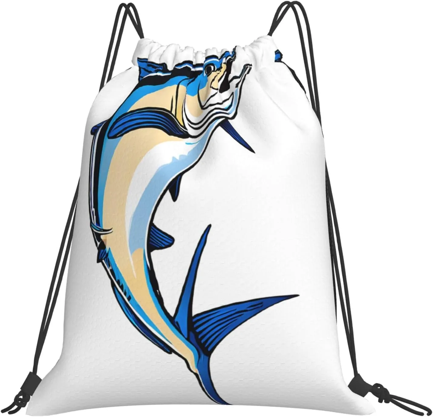 (Fish) Drawstring Backpack Drawstring Gym Bag Foldable Water Drawstring Bags Draw String Back Bag For Shopping Sport Yoga Travel, Swimming, Beach