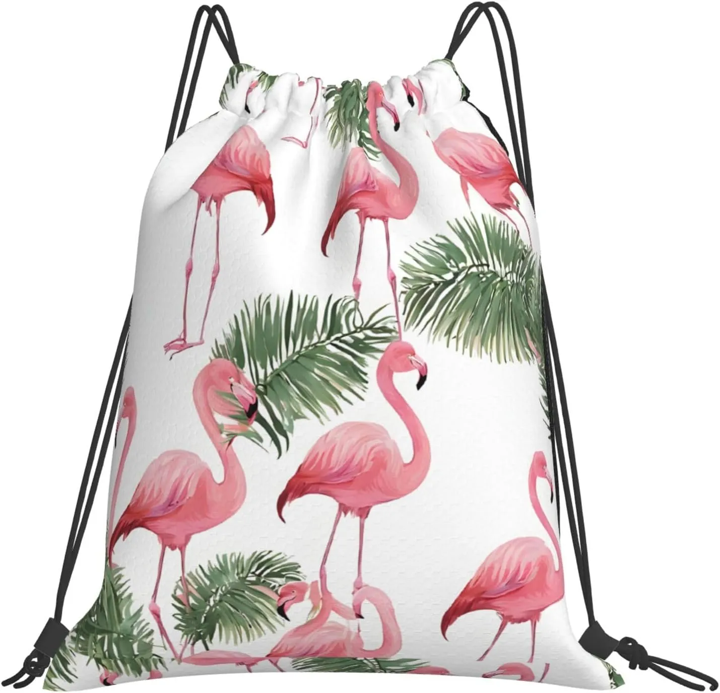 (Flamingo Flowers) Drawstring Backpack Drawstring Gym Bag Foldable Water Drawstring Bags Draw String Back Bag For Shopping Sport Yoga Travel, Swimming, Beach
