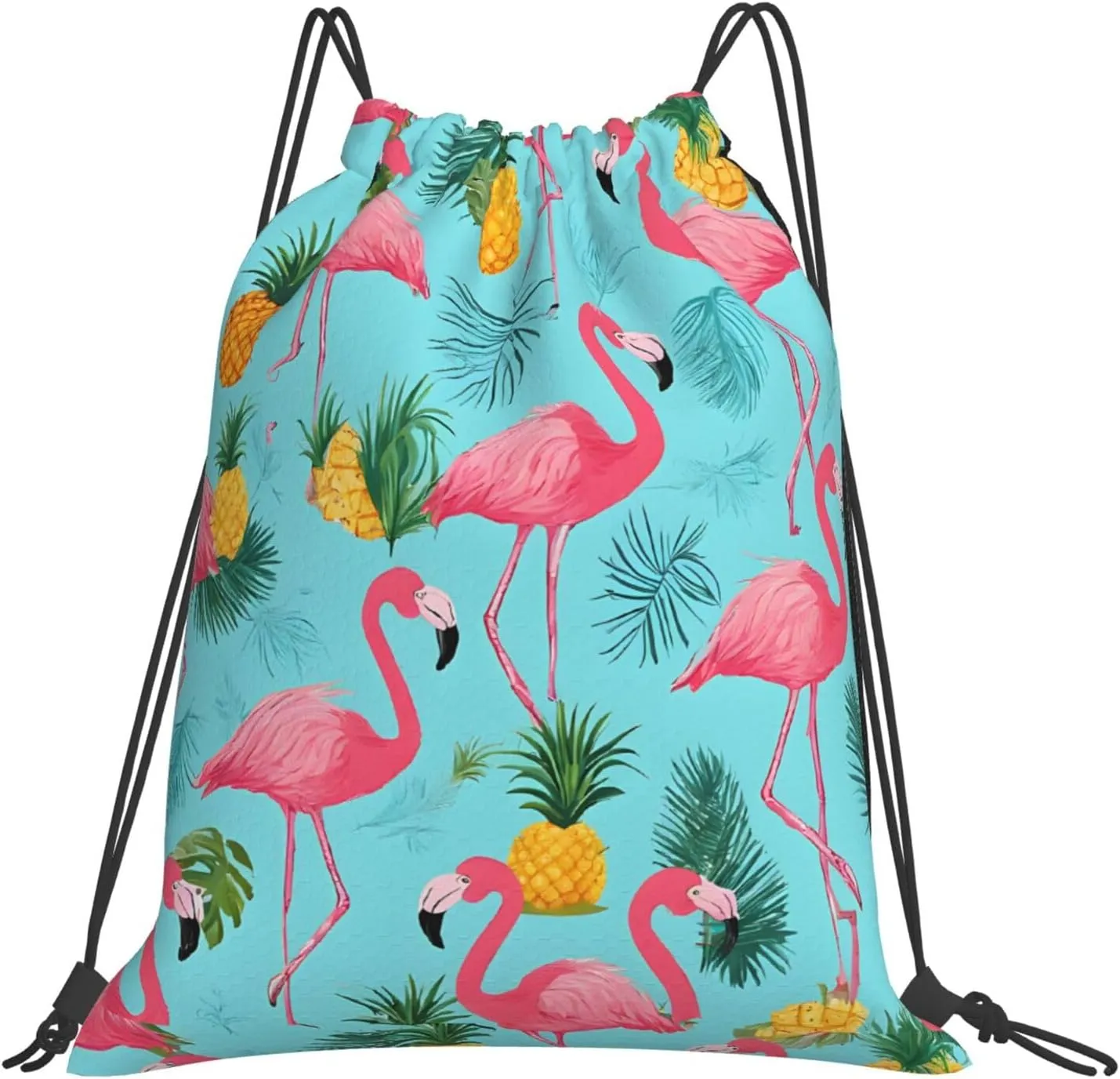 (Flamingo Print) Drawstring Backpack Drawstring Gym Bag Foldable Water Drawstring Bags Draw String Back Bag For Shopping Sport Yoga Travel, Swimming, Beach