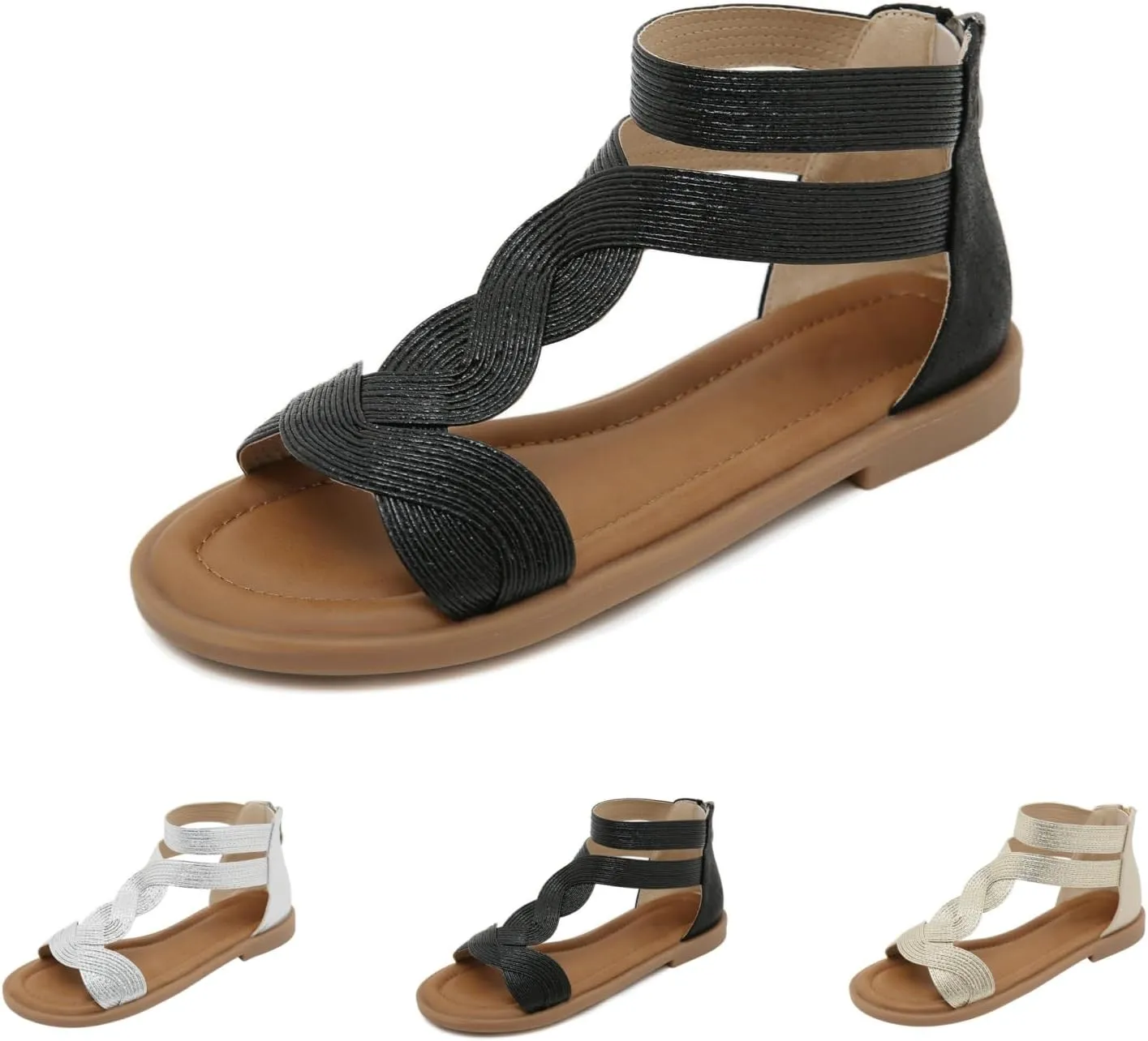 Flat Sandals for Women Dressy Wedge Summer Walking Roman Casual Comfortable Travel Fashion Strappy Walking Shoes