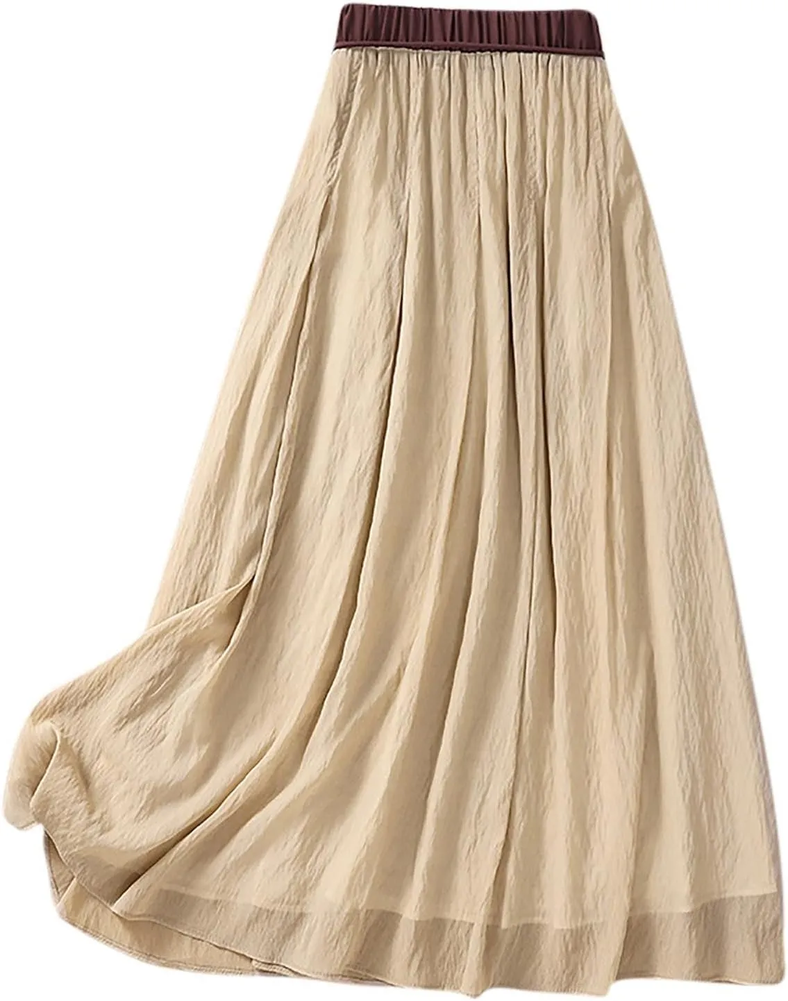 Flowy Cotton Linen Skirt for Women High Waist Drawstring Maxi Skirts Lightweight Casual Boho Skirt Clothes