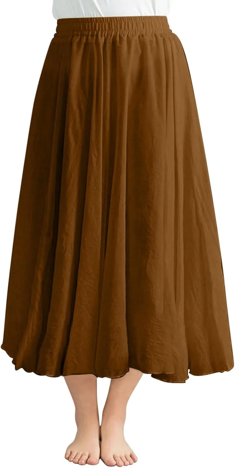 Flowy Maxi Skirts for Women High Waisted Linen Skirts Flowy Swing Skirt A Line Circle Skirts Plain Summer Skirts
