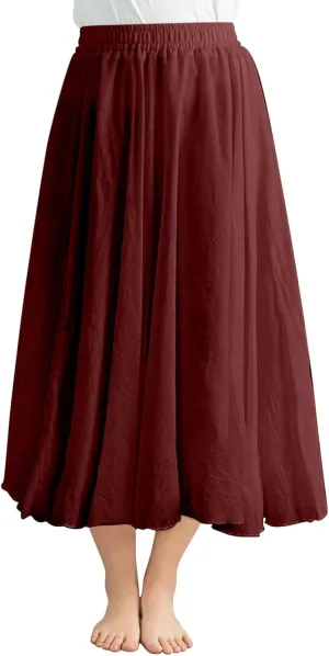 Flowy Maxi Skirts for Women High Waisted Linen Skirts Flowy Swing Skirt A Line Circle Skirts Plain Summer Skirts