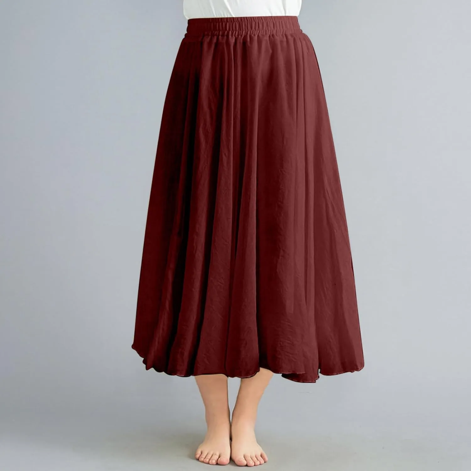 Flowy Maxi Skirts for Women High Waisted Linen Skirts Flowy Swing Skirt A Line Circle Skirts Plain Summer Skirts
