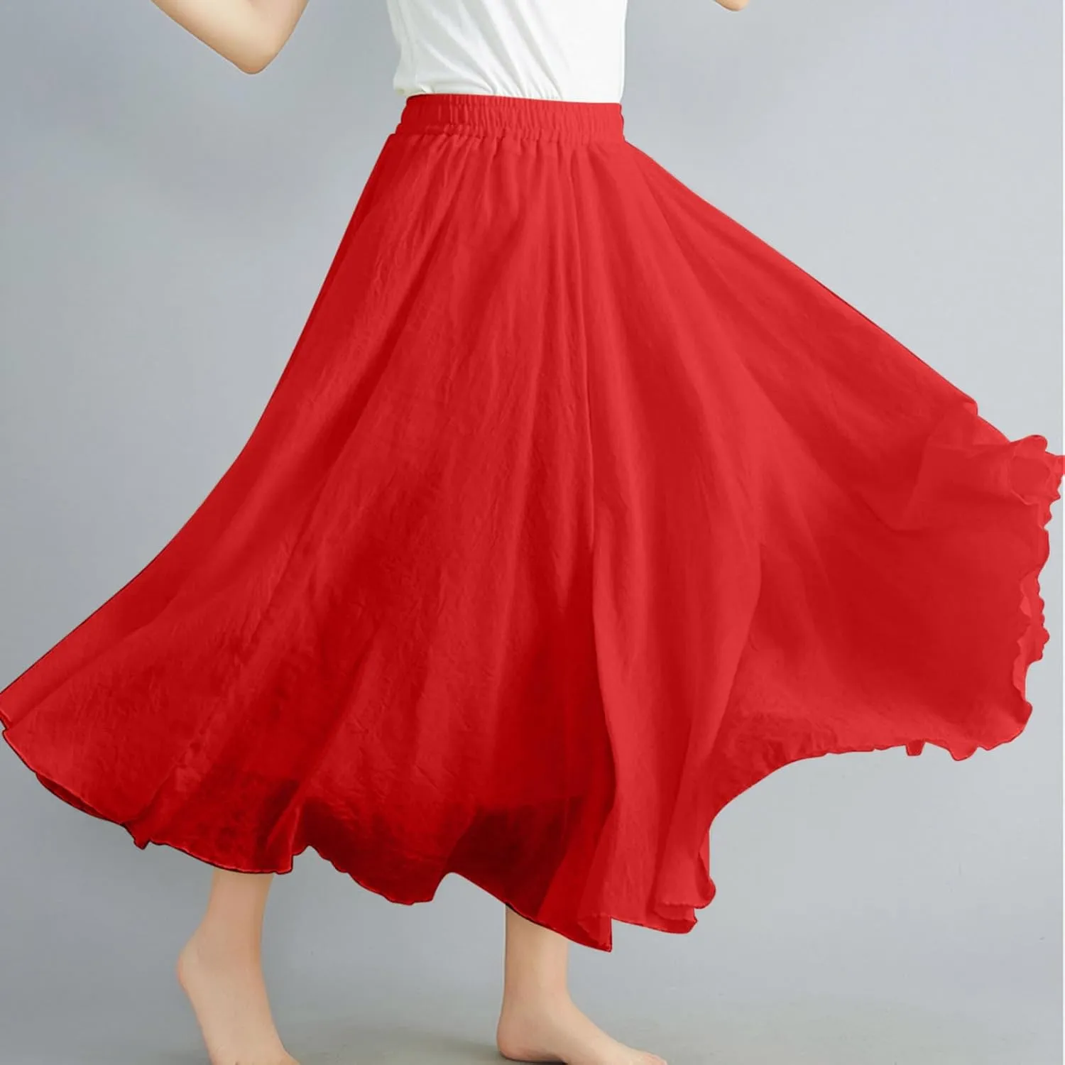 Flowy Maxi Skirts for Women High Waisted Linen Skirts Flowy Swing Skirt A Line Circle Skirts Plain Summer Skirts