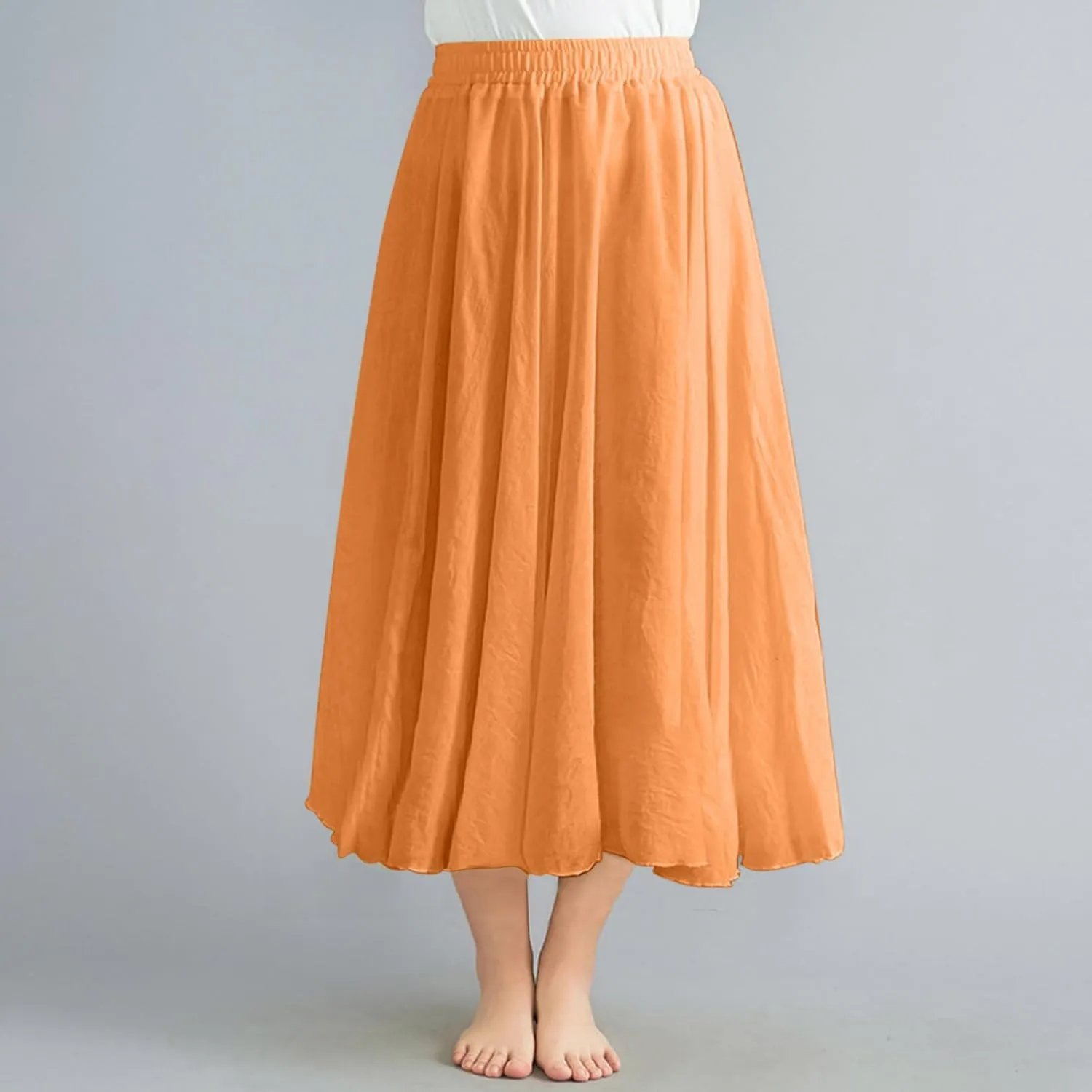 Flowy Maxi Skirts for Women High Waisted Linen Skirts Flowy Swing Skirt A Line Circle Skirts Plain Summer Skirts