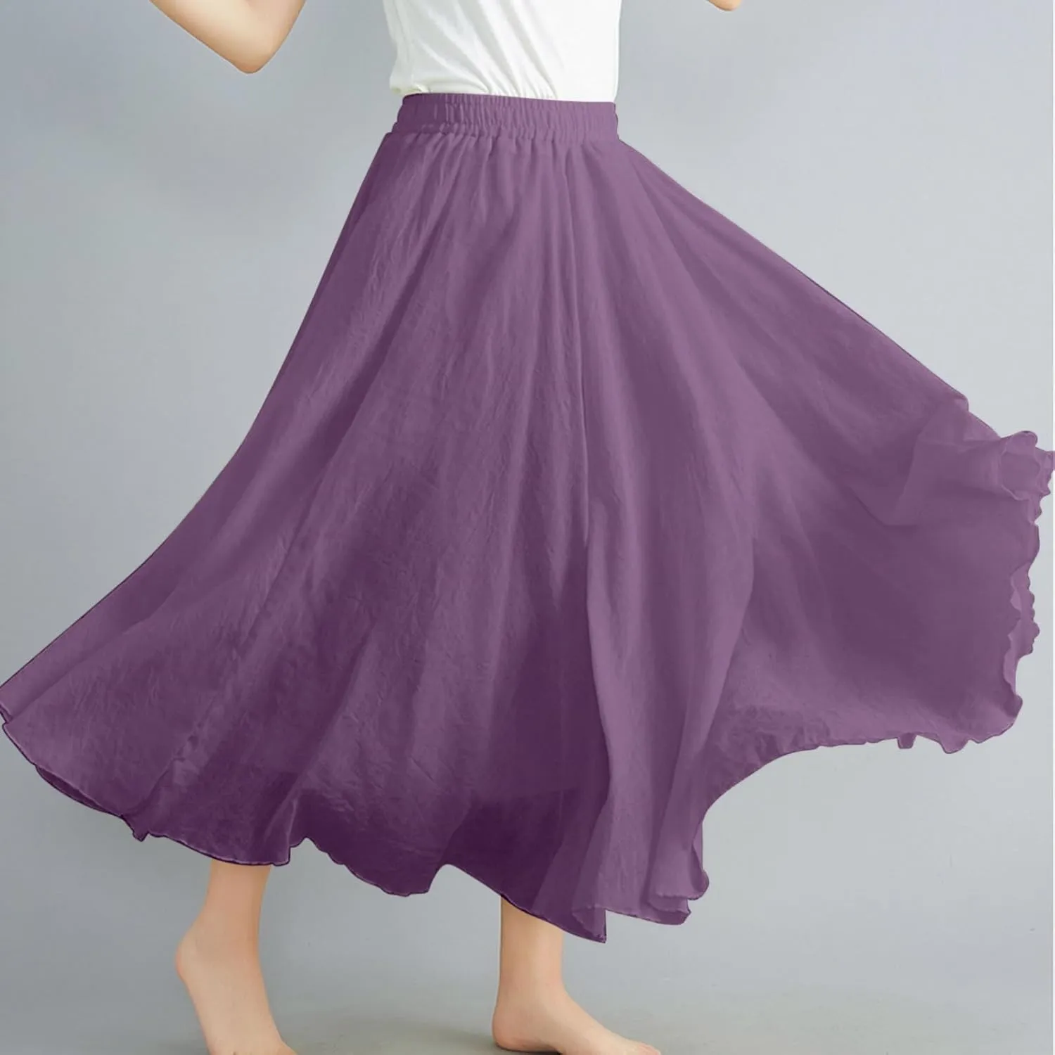 Flowy Maxi Skirts for Women High Waisted Linen Skirts Flowy Swing Skirt A Line Circle Skirts Plain Summer Skirts