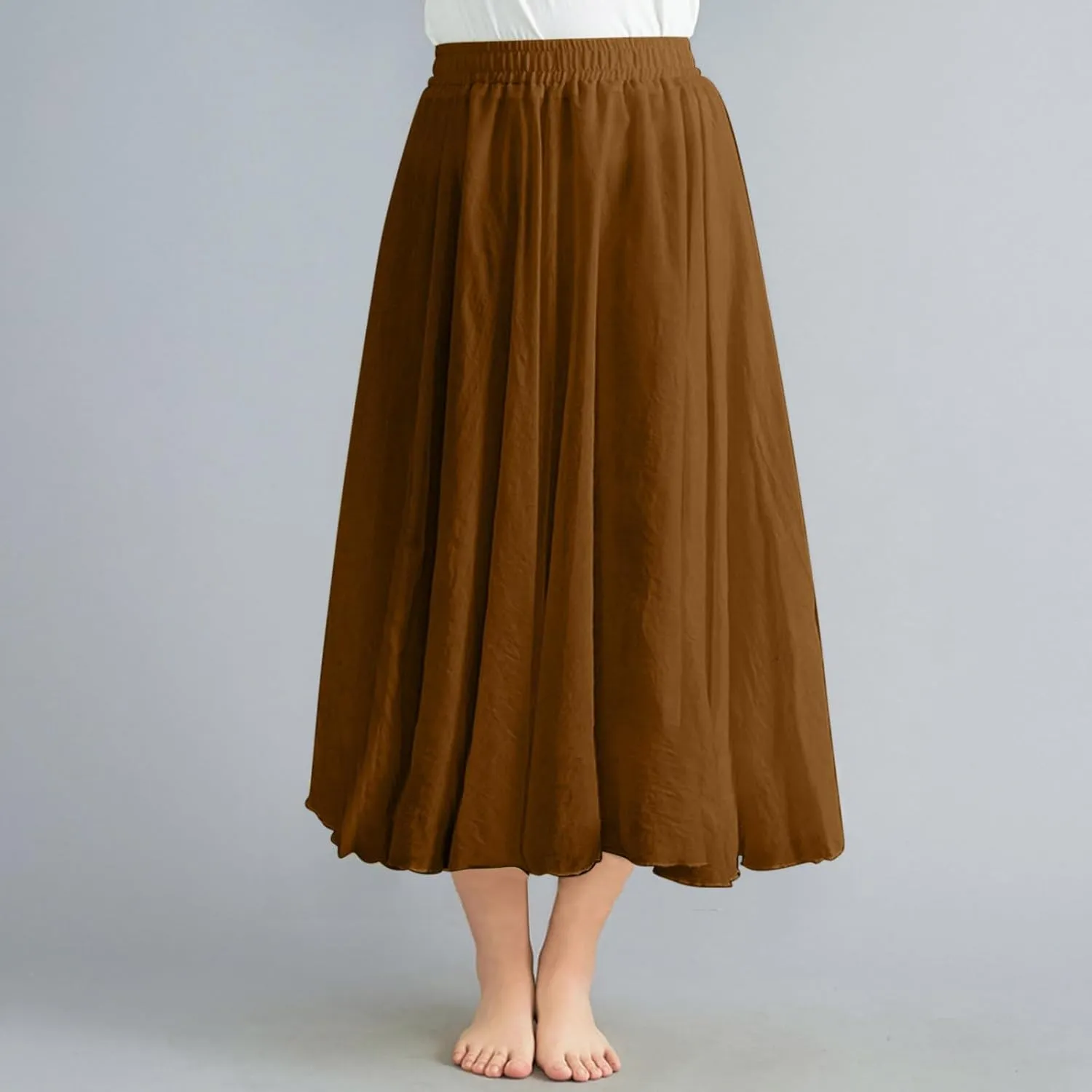 Flowy Maxi Skirts for Women High Waisted Linen Skirts Flowy Swing Skirt A Line Circle Skirts Plain Summer Skirts