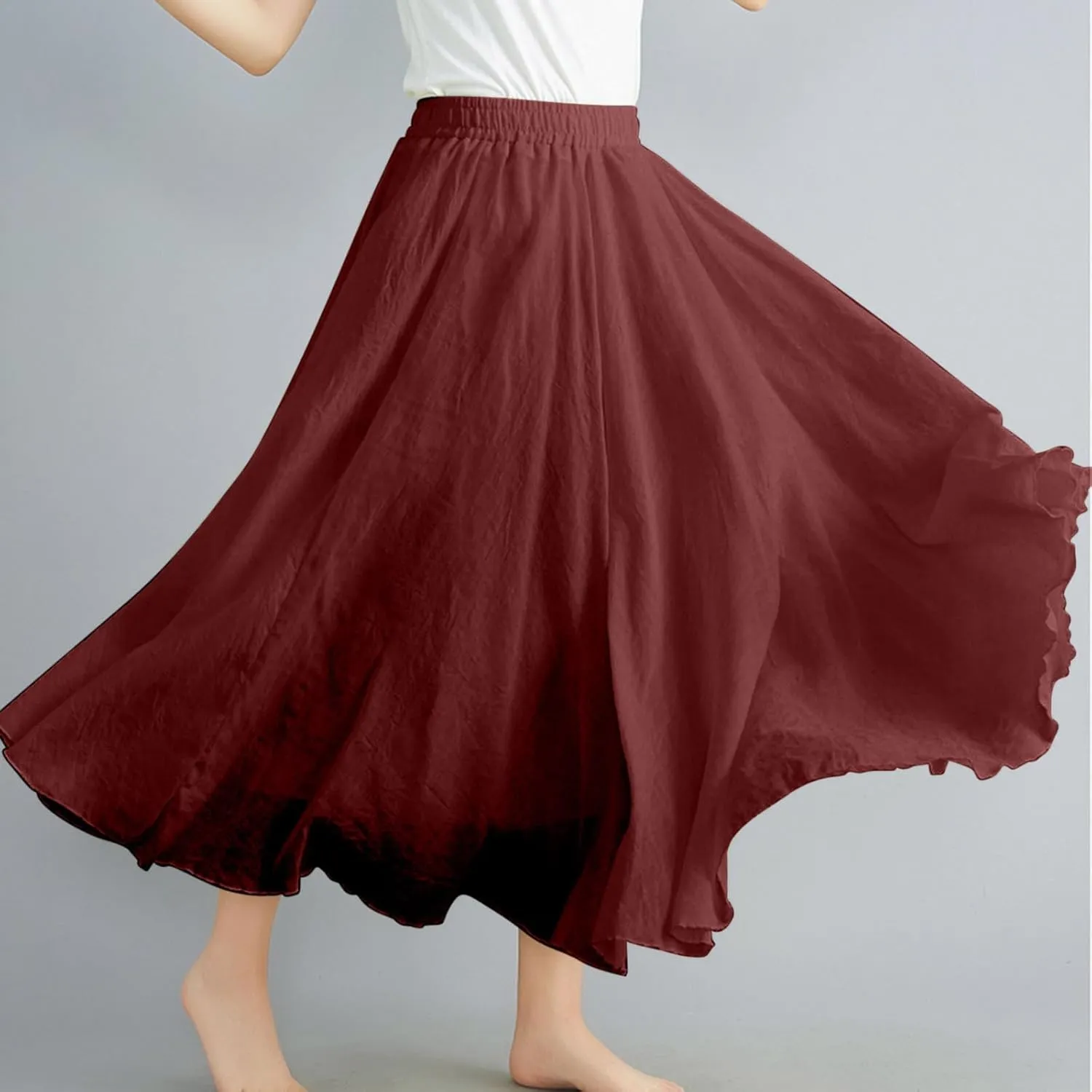 Flowy Maxi Skirts for Women High Waisted Linen Skirts Flowy Swing Skirt A Line Circle Skirts Plain Summer Skirts