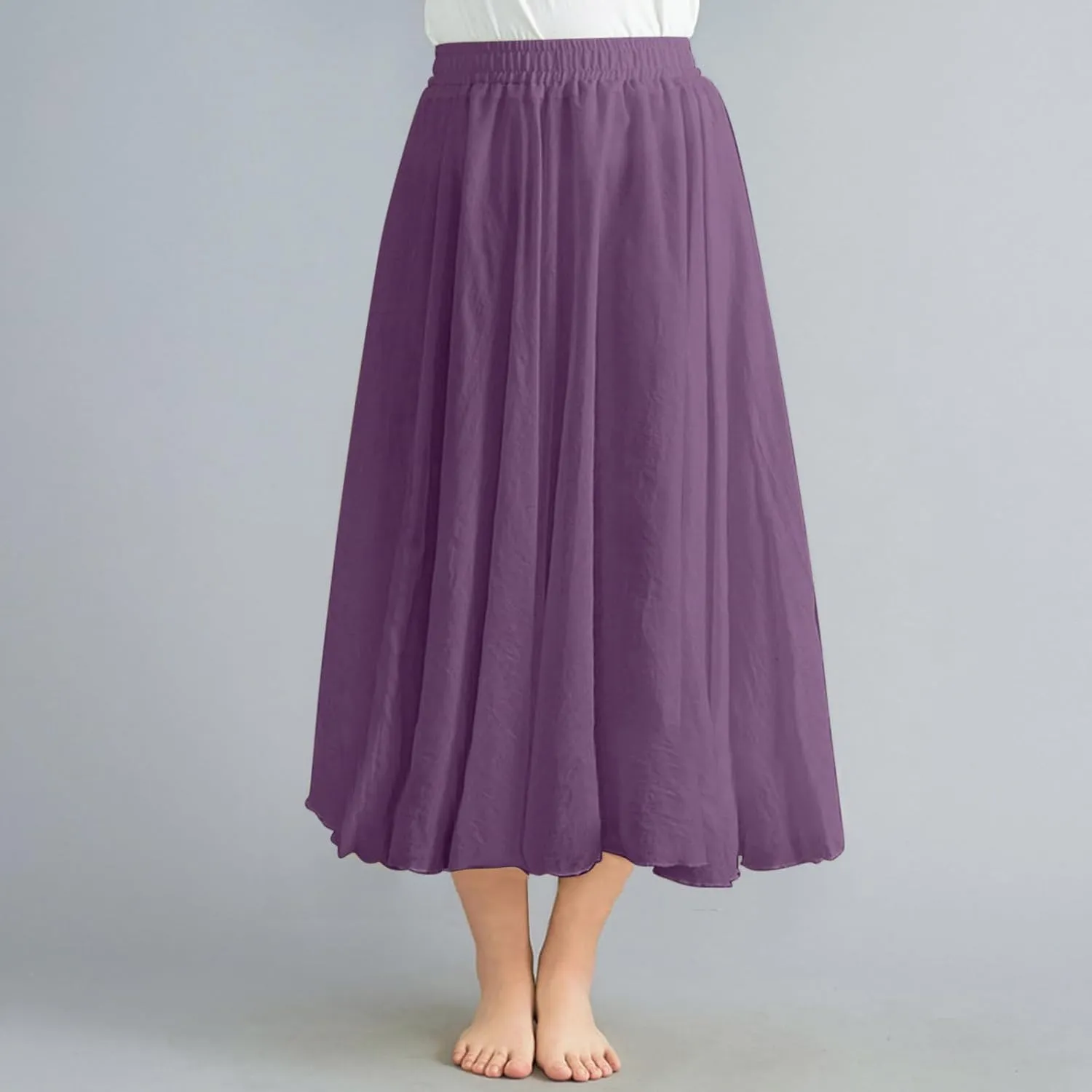 Flowy Maxi Skirts for Women High Waisted Linen Skirts Flowy Swing Skirt A Line Circle Skirts Plain Summer Skirts