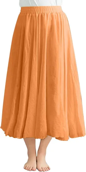 Flowy Maxi Skirts for Women High Waisted Linen Skirts Flowy Swing Skirt A Line Circle Skirts Plain Summer Skirts