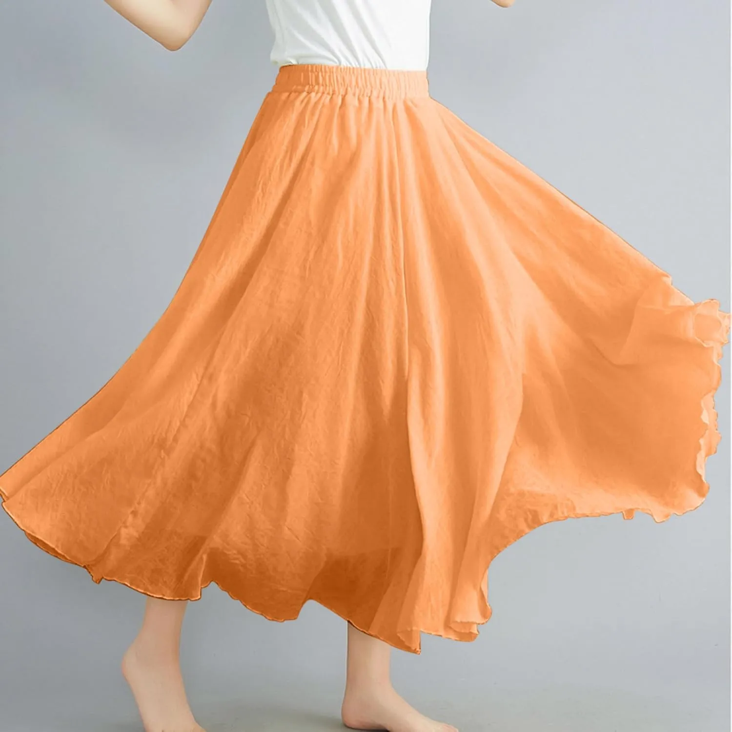 Flowy Maxi Skirts for Women High Waisted Linen Skirts Flowy Swing Skirt A Line Circle Skirts Plain Summer Skirts