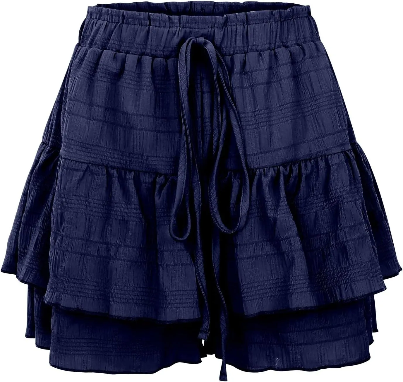 Flowy Summer Shorts for Women Lace Layered High Waist Elastic Mini Skirts Ruffle Hem Pleated Casual Swing Beach Skorts