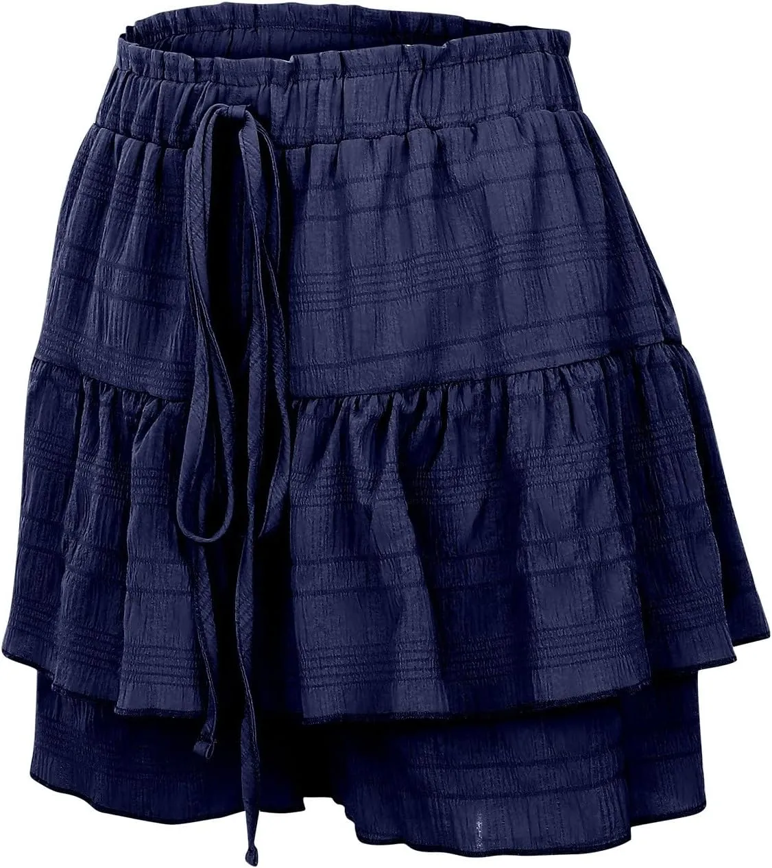 Flowy Summer Shorts for Women Lace Layered High Waist Elastic Mini Skirts Ruffle Hem Pleated Casual Swing Beach Skorts