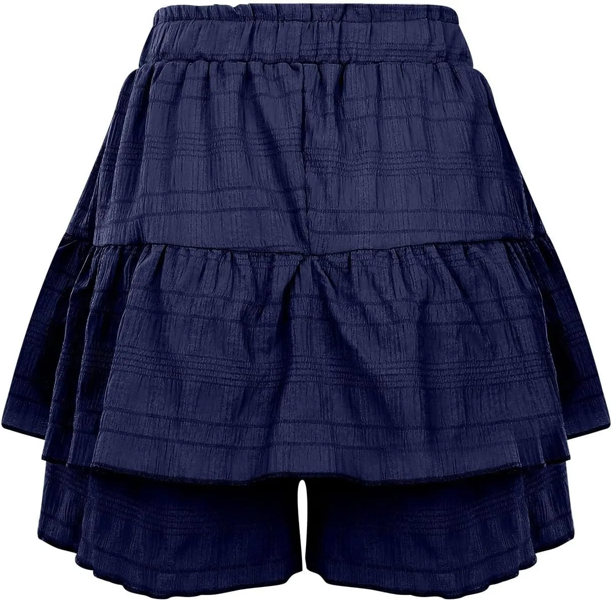 Flowy Summer Shorts for Women Lace Layered High Waist Elastic Mini Skirts Ruffle Hem Pleated Casual Swing Beach Skorts