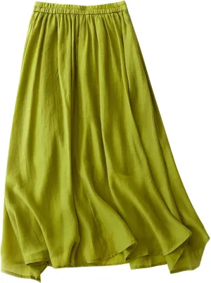 FZYLQY Women Cotton Linen Summer Skirts Solid Color Lightweight Midi Length A Line Swing Skirt Casual Trendy Beach Skirts