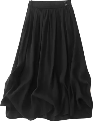 FZYLQY Women Cotton Linen Summer Skirts Solid Color Lightweight Midi Length A Line Swing Skirt Casual Trendy Beach Skirts