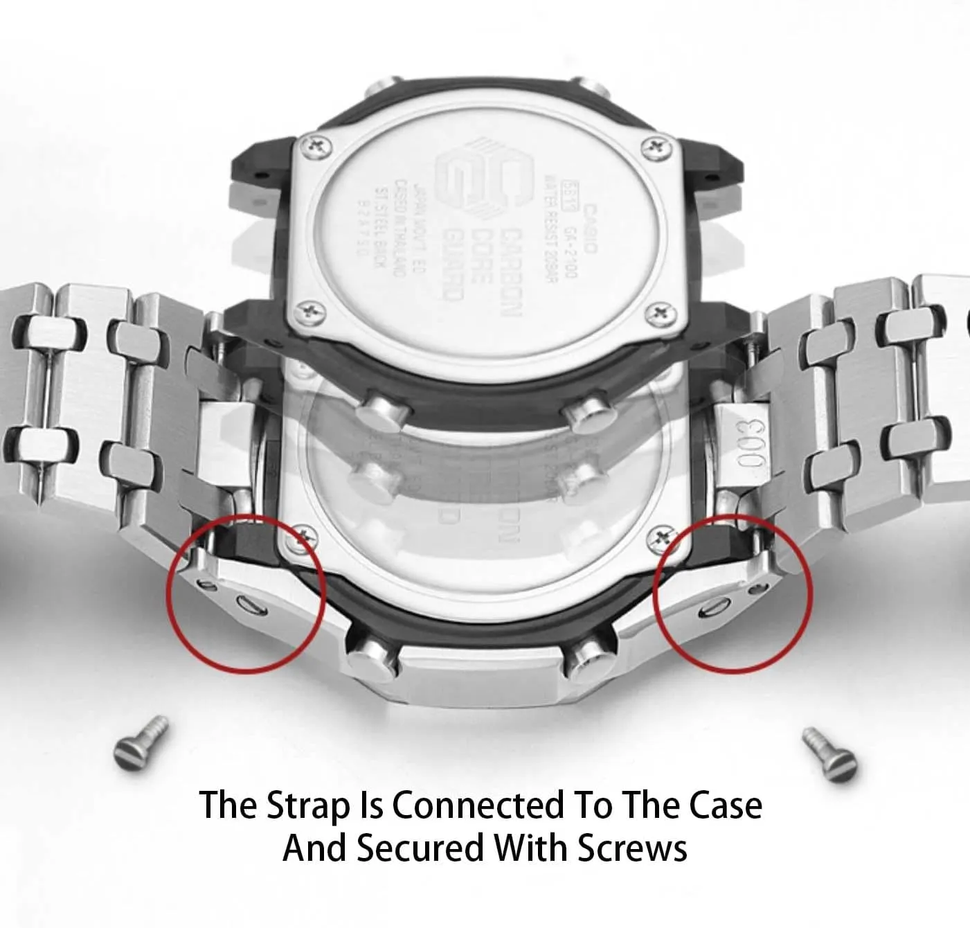 Ga2100 Watch Band Case Replacement Kit,Stainless Steel Strap Smooth Bezel Withou Nails Crown Modify Metal Mod Kit Compatitle With Casio G-shock GA-2110/GAB-2100/Ga-2100