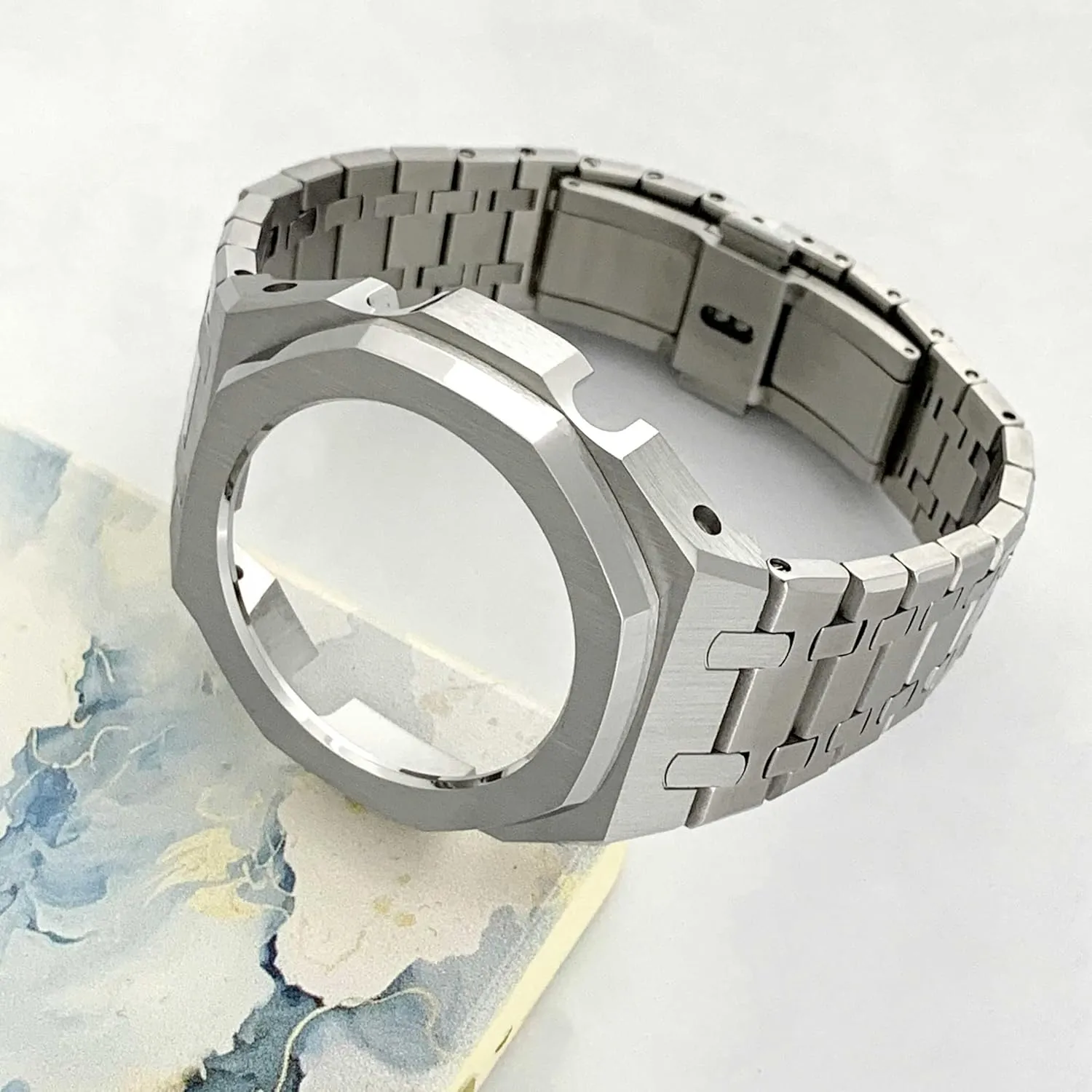 Ga2100 Watch Band Case Replacement Kit,Stainless Steel Strap Smooth Bezel Withou Nails Crown Modify Metal Mod Kit Compatitle With Casio G-shock GA-2110/GAB-2100/Ga-2100