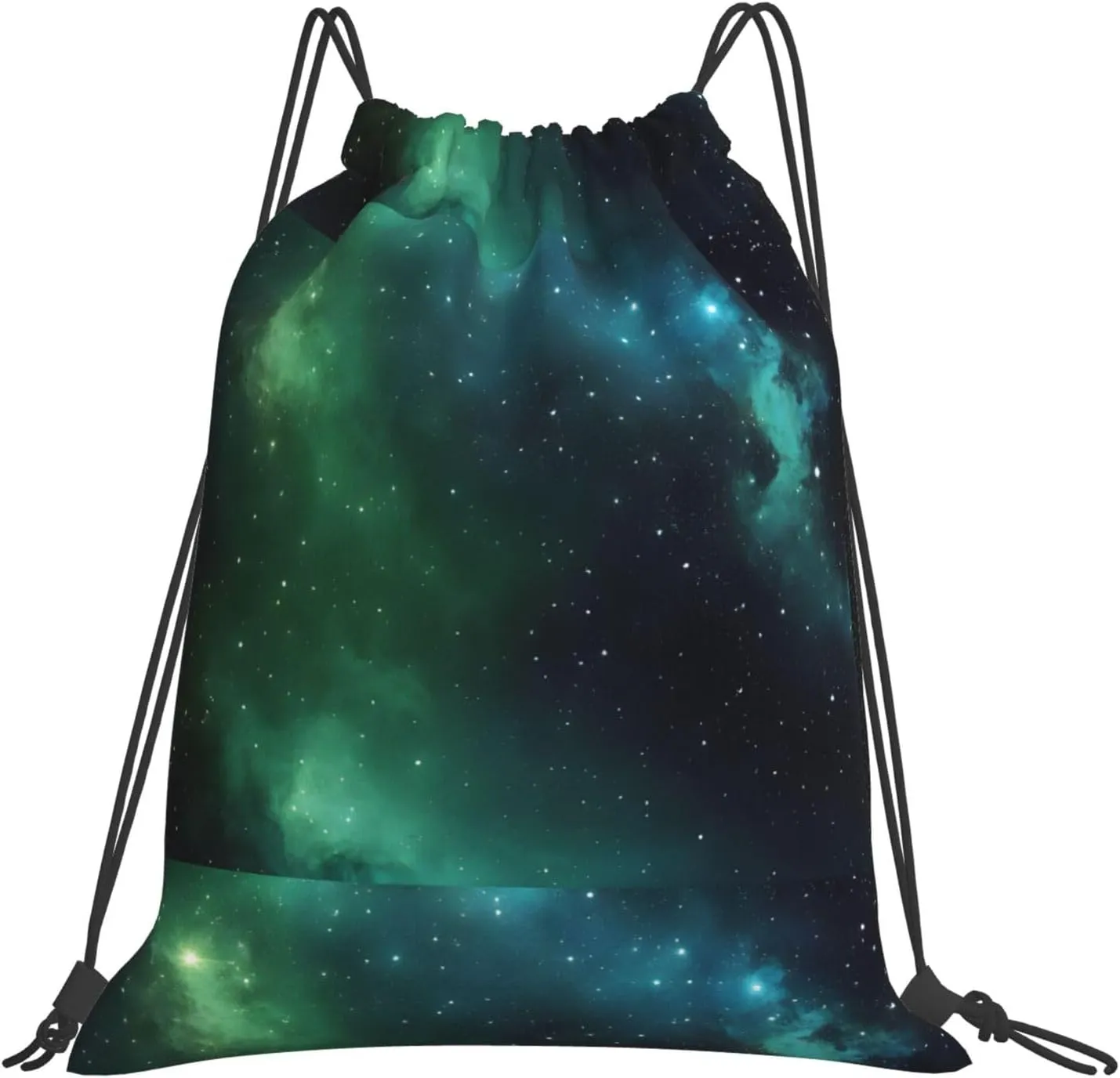 (Galaxy Green) Drawstring Backpack Drawstring Gym Bag Foldable Water Drawstring Bags Draw String Back Bag For Shopping Sport Yoga Travel, Swimming, Beach