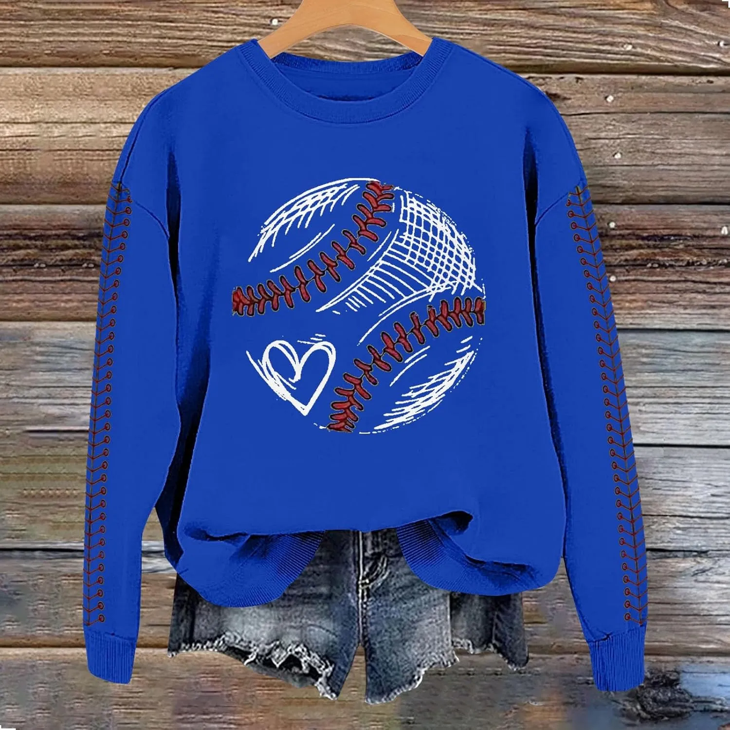 Game Day Sweatshirt Women Crew Neck Football Baseball Mom Shirts Loose Casual Long Sleeve Cute Graphic Pullover Tops