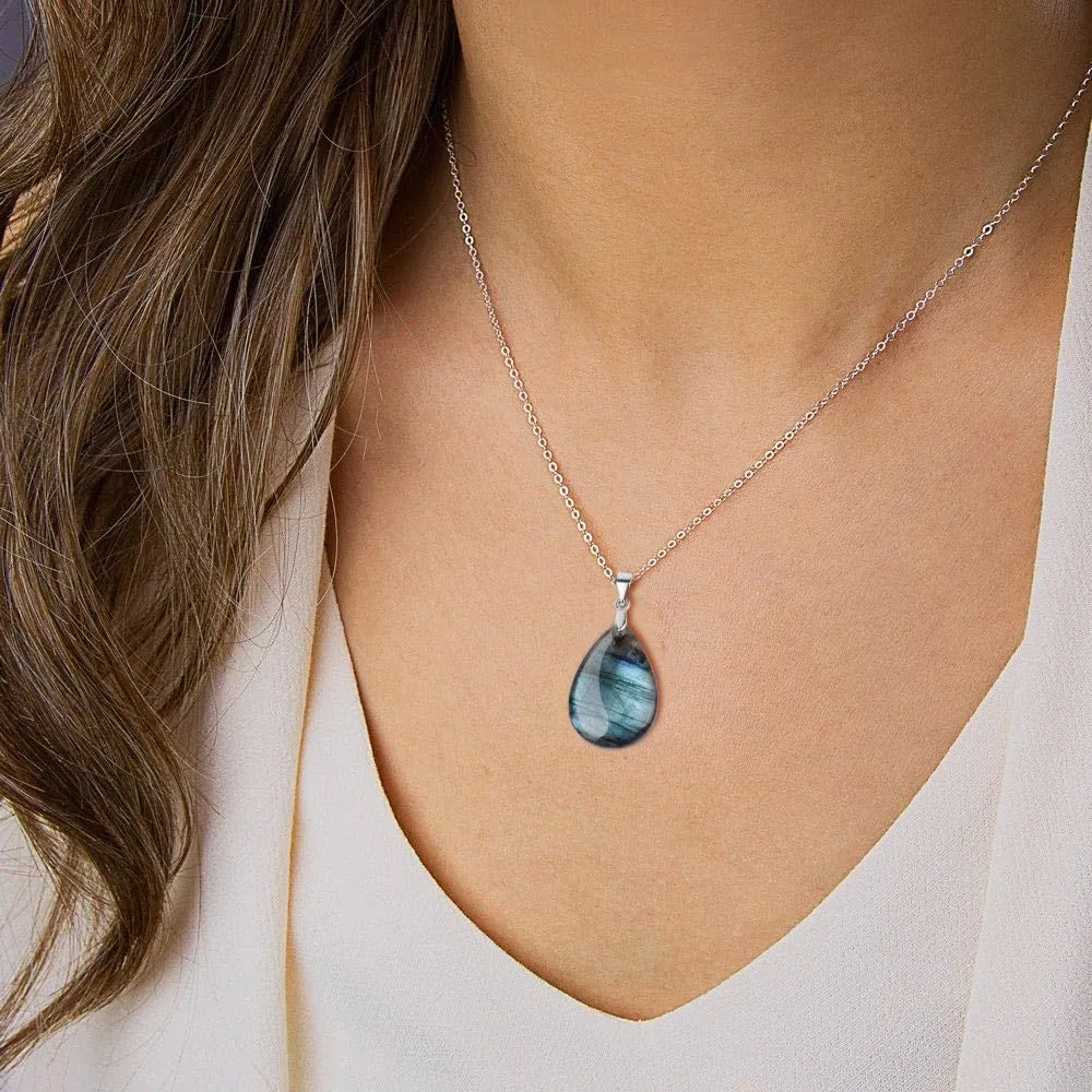 GAVU Gemstone Teardrop Necklace for Women, Womens Crystal Necklaces