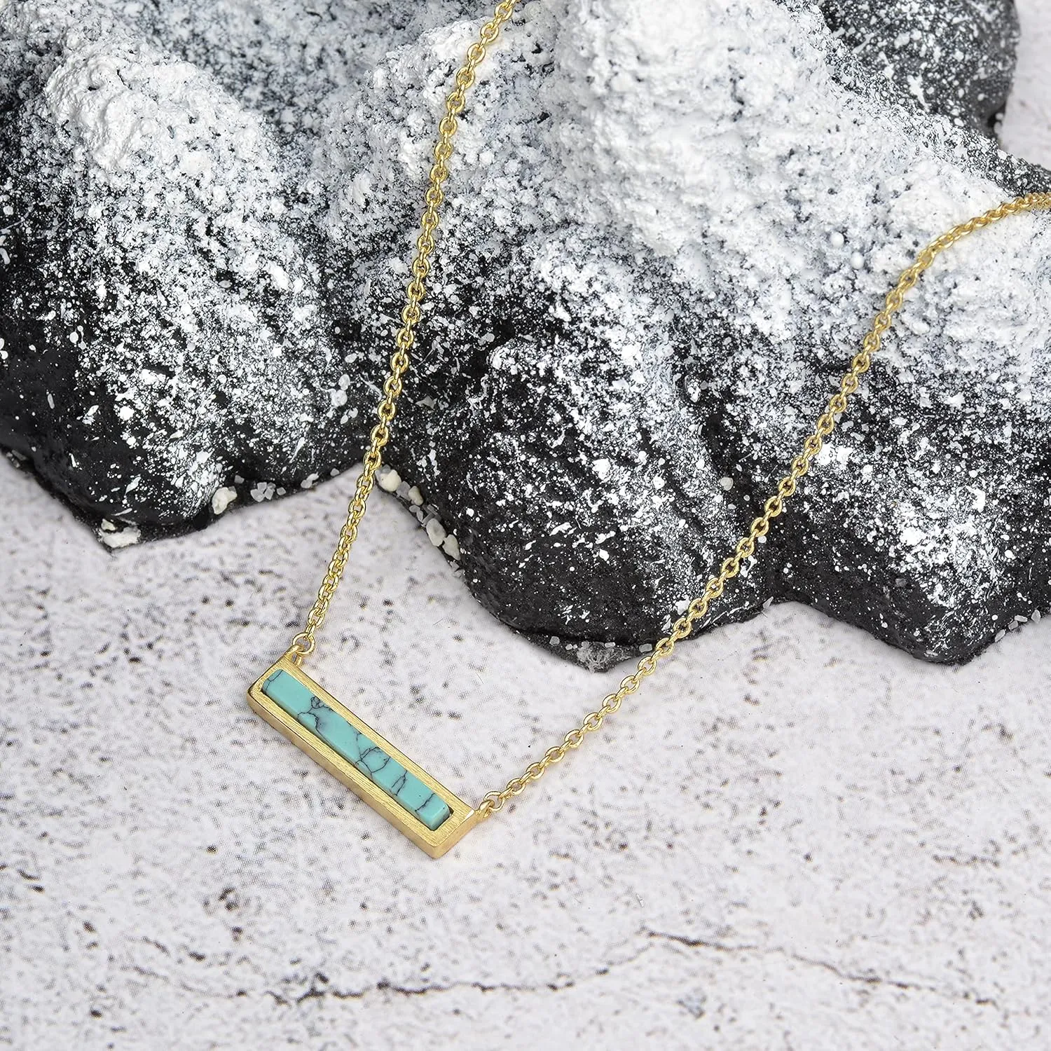 Gemstone Bar Necklaces for Women Gold Silver Plated Simulated Turquoise Necklace Pendant Triangle Square Necklaces Dainty Choker Necklace Jewelry Gift