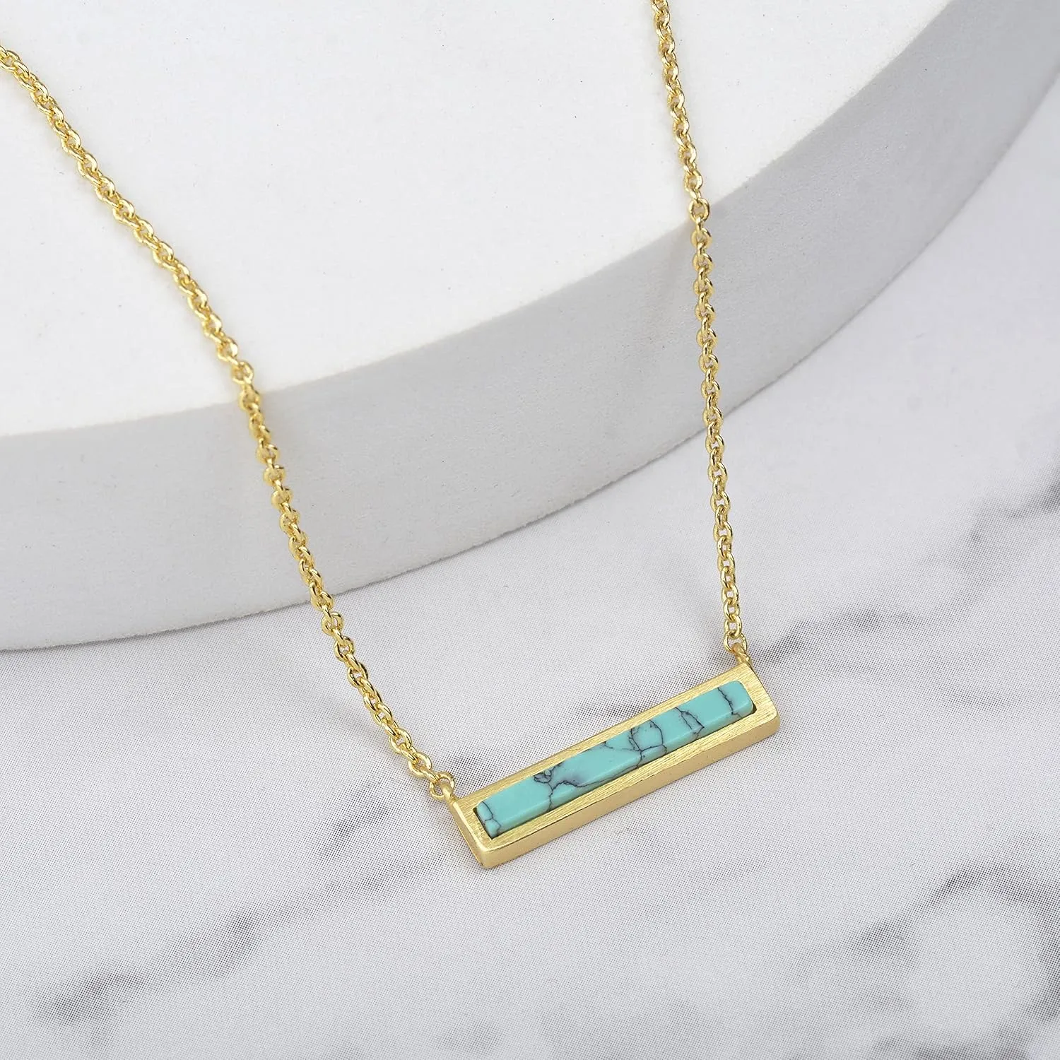 Gemstone Bar Necklaces for Women Gold Silver Plated Simulated Turquoise Necklace Pendant Triangle Square Necklaces Dainty Choker Necklace Jewelry Gift