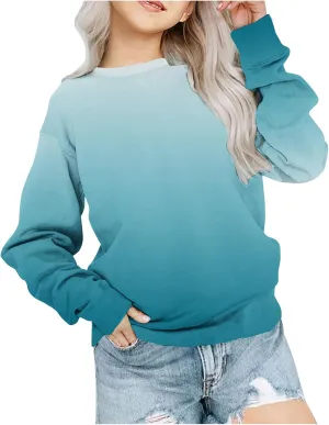 Girls and Boys Gradient Sweatshirt Crewneck Pullover Fleece Lined Sweatshirts Fashion Blouses Long Sleeve Shirt