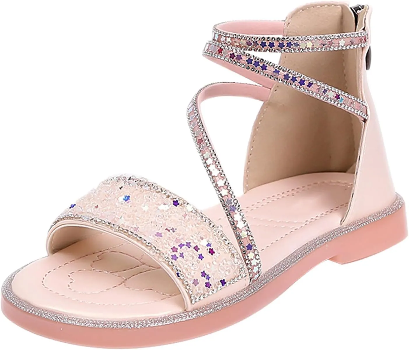 Girls Gladiator Sandals Cute Strappy Sparkly Lightweight Princess Sandals with Zipper Kids Summer Beach Roman Shoes