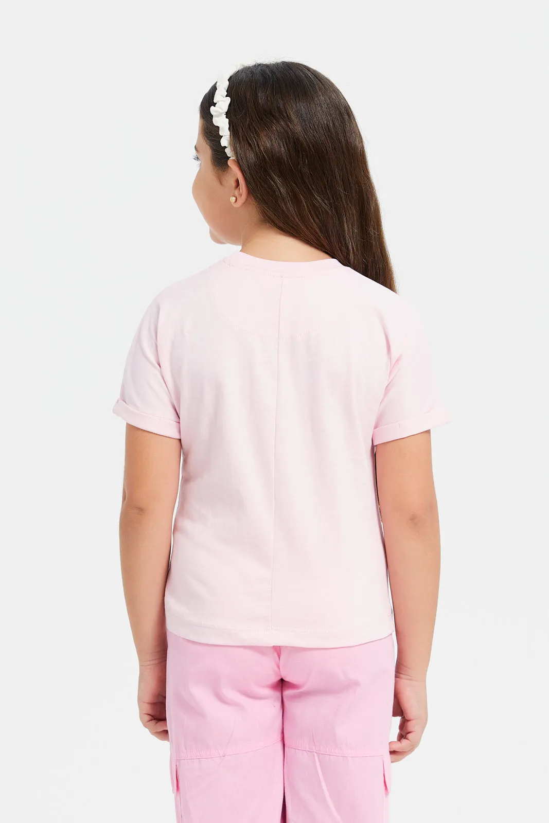 Girls Pink Sequins Embellishment T-Shirt