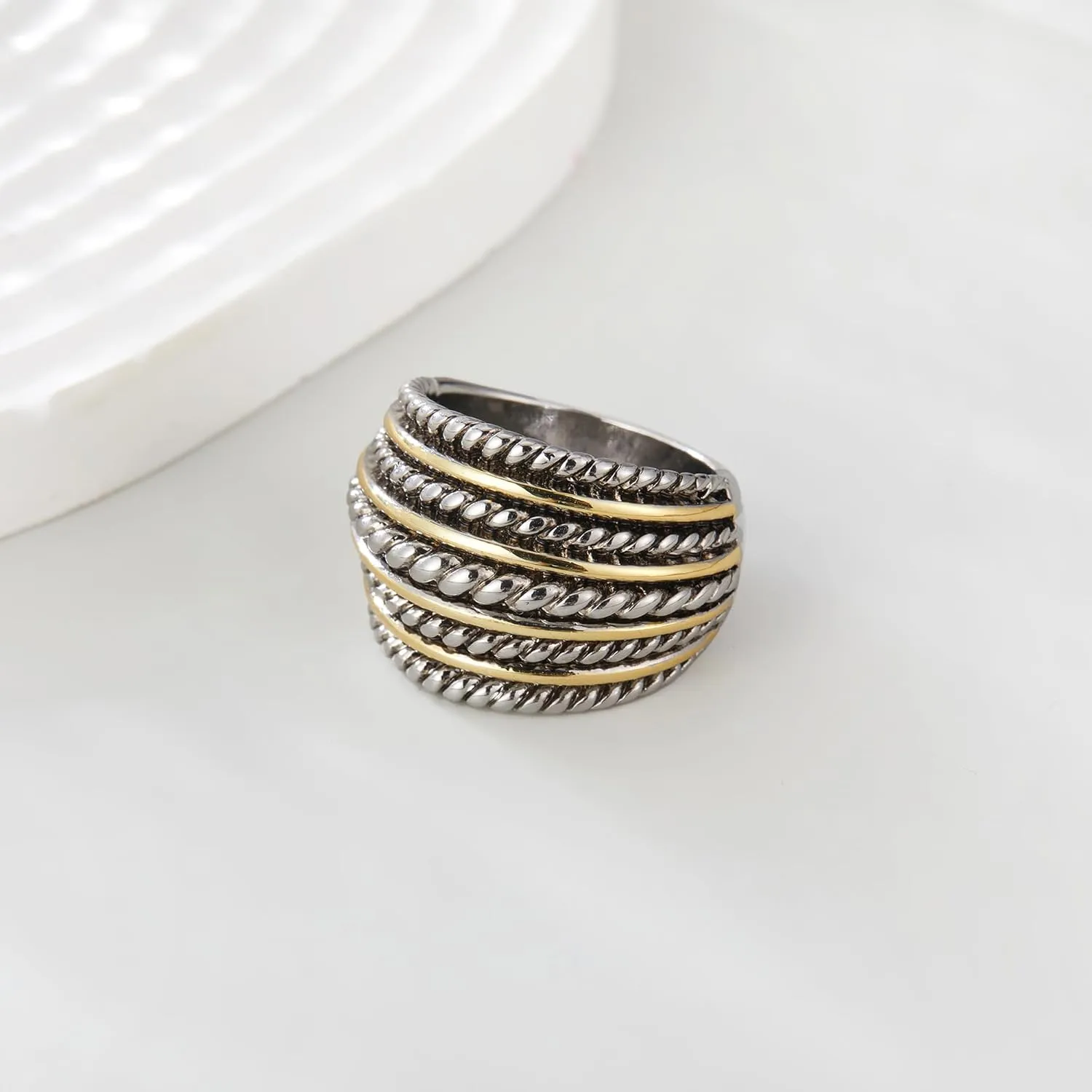 Gold and Silver Statement Rings for Women - Cable Wire Intertwined Design Rings - Silver Chunky Index Finger Rings Costume Jewelry