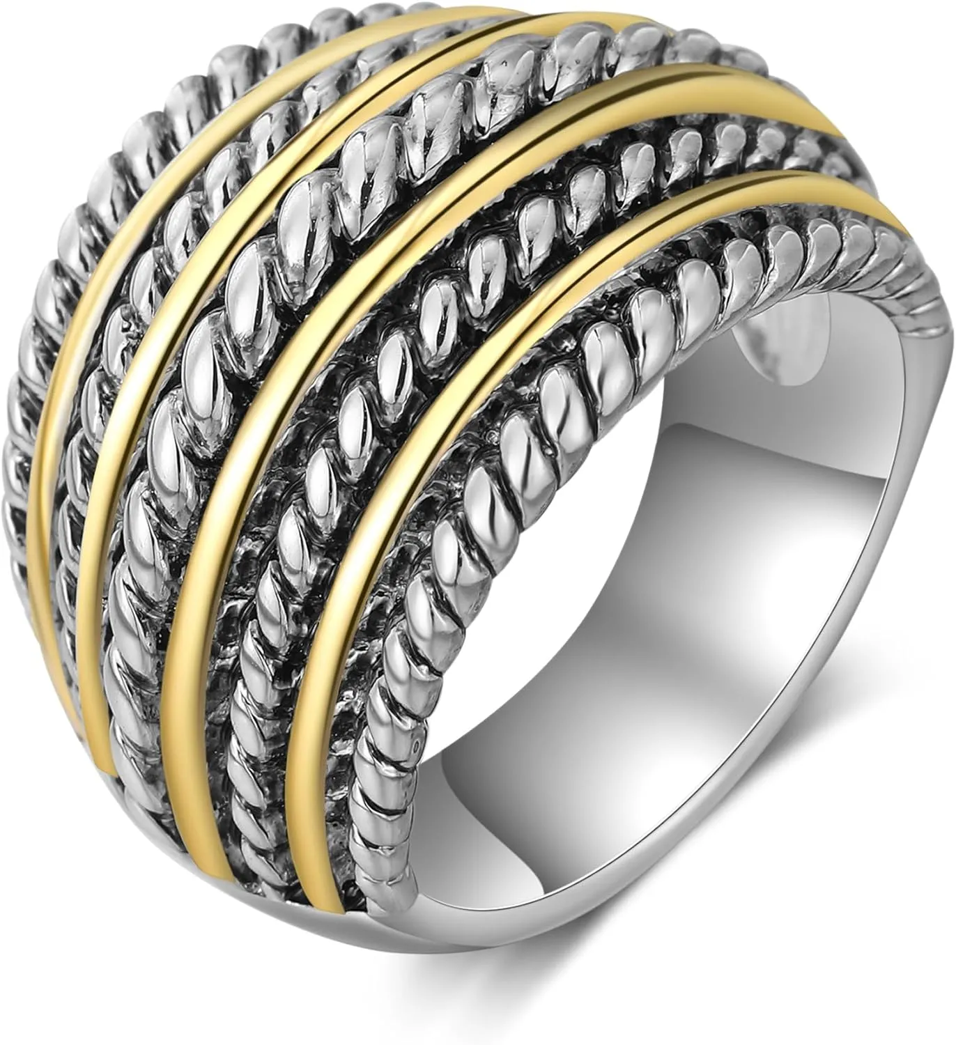 Gold and Silver Statement Rings for Women - Cable Wire Intertwined Design Rings - Silver Chunky Index Finger Rings Costume Jewelry