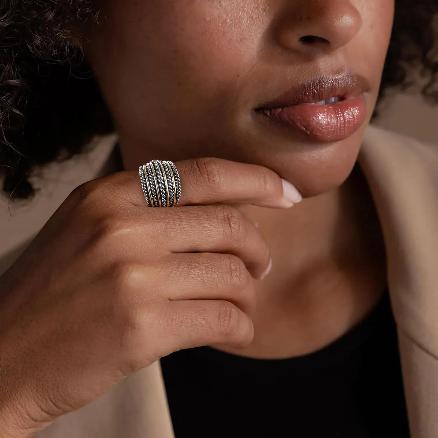 Gold and Silver Statement Rings for Women - Cable Wire Intertwined Design Rings - Silver Chunky Index Finger Rings Costume Jewelry