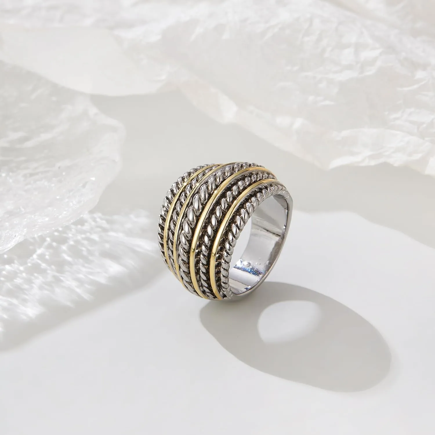 Gold and Silver Statement Rings for Women - Cable Wire Intertwined Design Rings - Silver Chunky Index Finger Rings Costume Jewelry