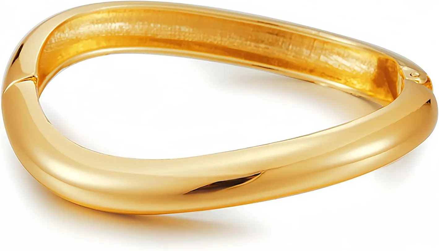 Gold Bangles for Women and Men - Stainless Steel Snake Chain Bracelet, Flex Stretch Wristband, Irregular Cuff, Chunky Bangle - Non-Tarnish