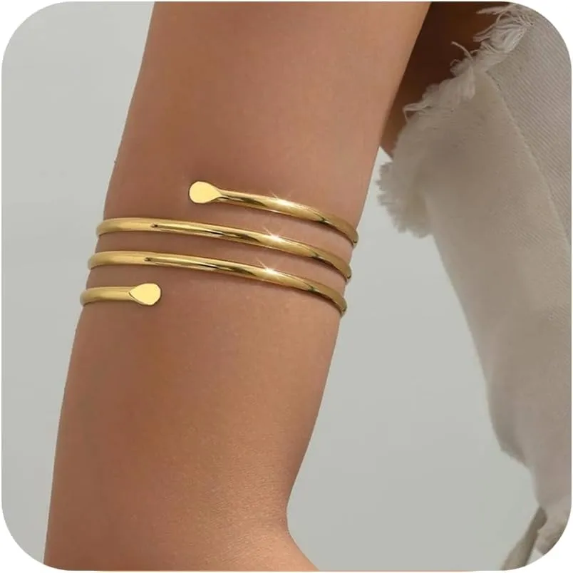 Gold Flower Arm Cuff Bracelet Bangle for Women Boho Upper Arm Band Cuff Adjustable Armband Jewelry for Women Beach Holiday  
