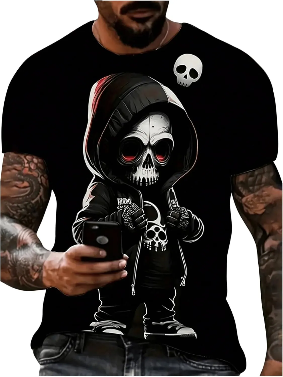 GORGLITTER Men's Funny Skeleton Graphic Tees Short Sleeve Crewneck T-Shirt