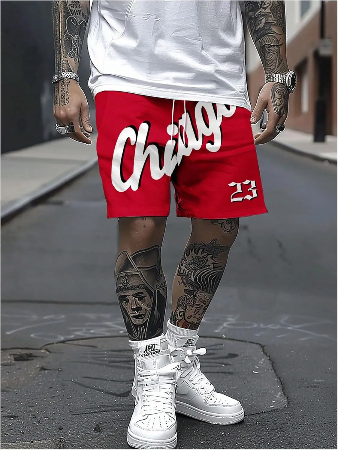 GORGLITTER Men's Letter Graphic Basketball Shorts Drawstring Waist Cool Shorts