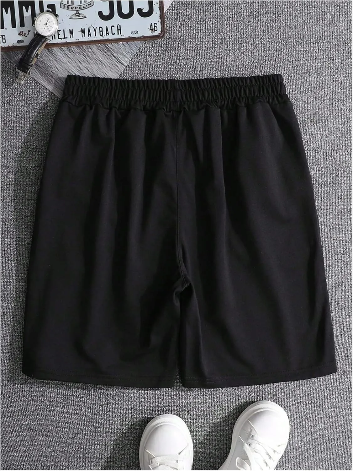 GORGLITTER Men's Letter Graphic Shorts Rhinestone Drawstring Waist Basketball Shorts