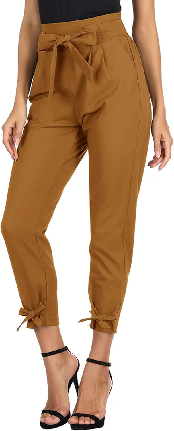 GRACE KARIN Womens Casual High Waist Pencil Pants with Pockets Bow-Knot Cropped Paper Bag Pants for Work
