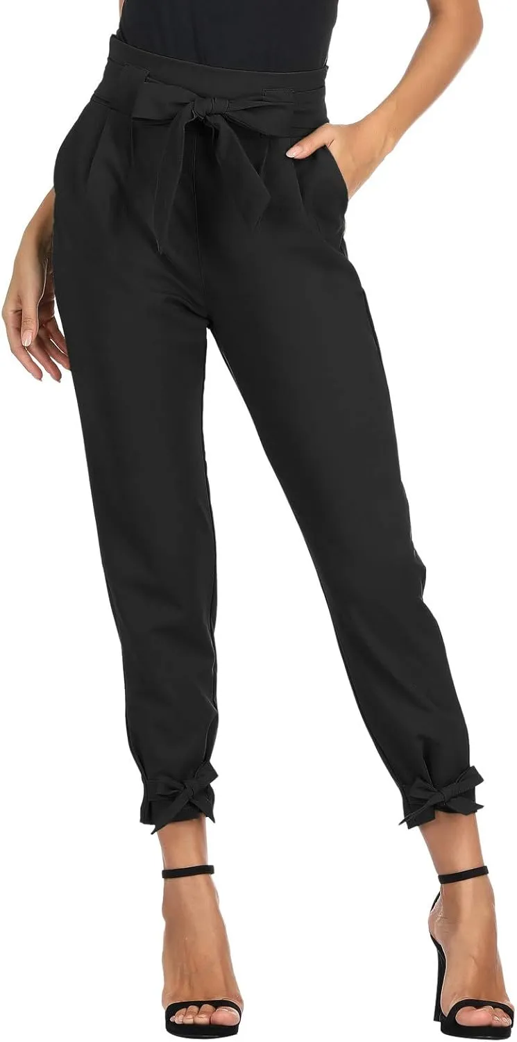 GRACE KARIN Womens Casual High Waist Pencil Pants with Pockets Bow-Knot Cropped Paper Bag Pants for Work