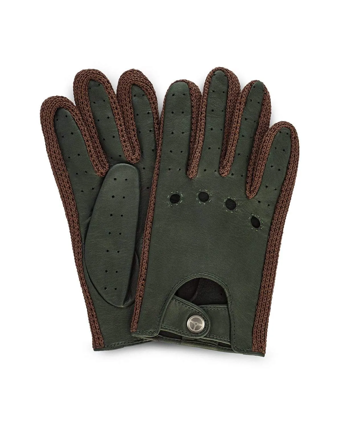 GRAN TURISMO - Leather and Cotton Crochet Driving Gloves - British Green/Cognac