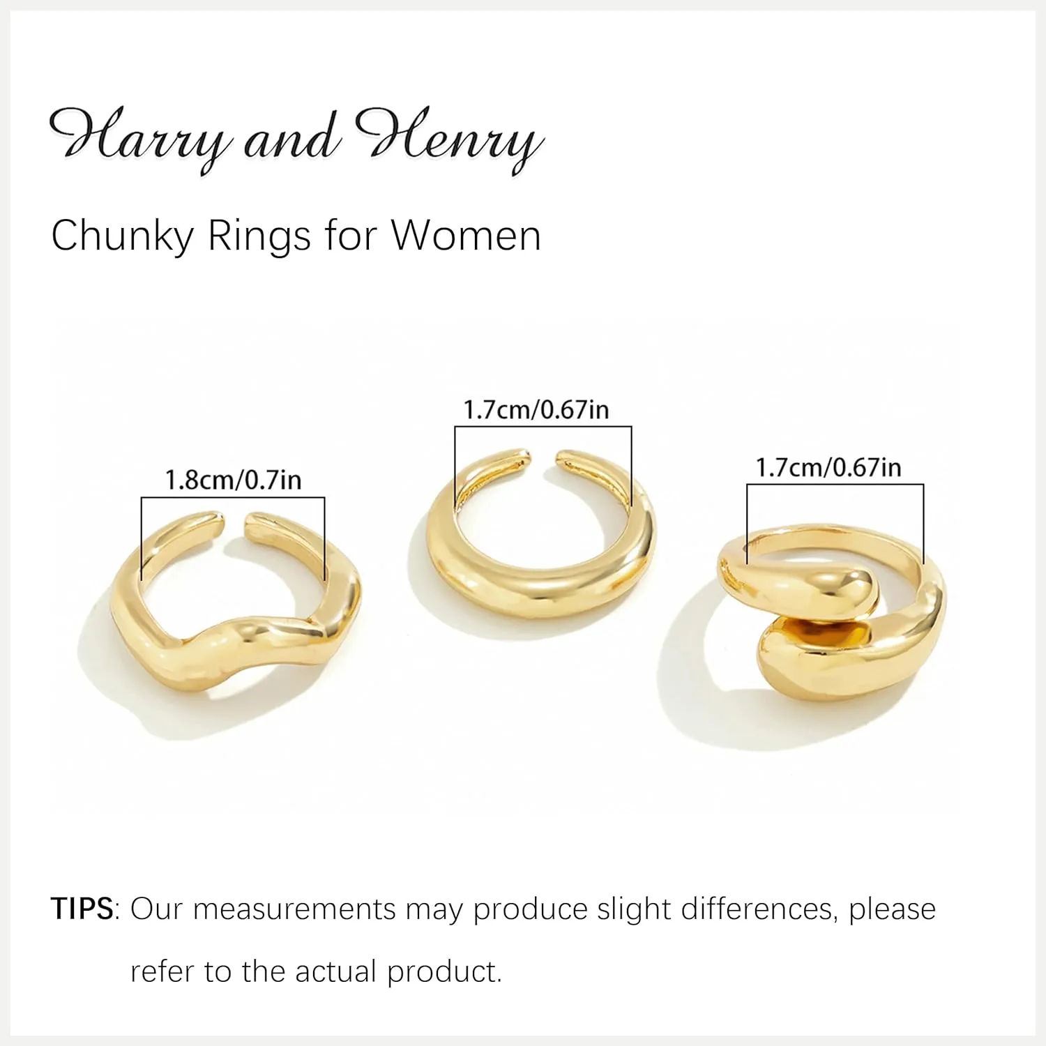 Harry and Henry Chunky Gold Rings for Women Non Tarnish Adjustable Thick Bold Dome Rings Gold Statement Rings Minimalist Jewelry Stackable Rings for Women