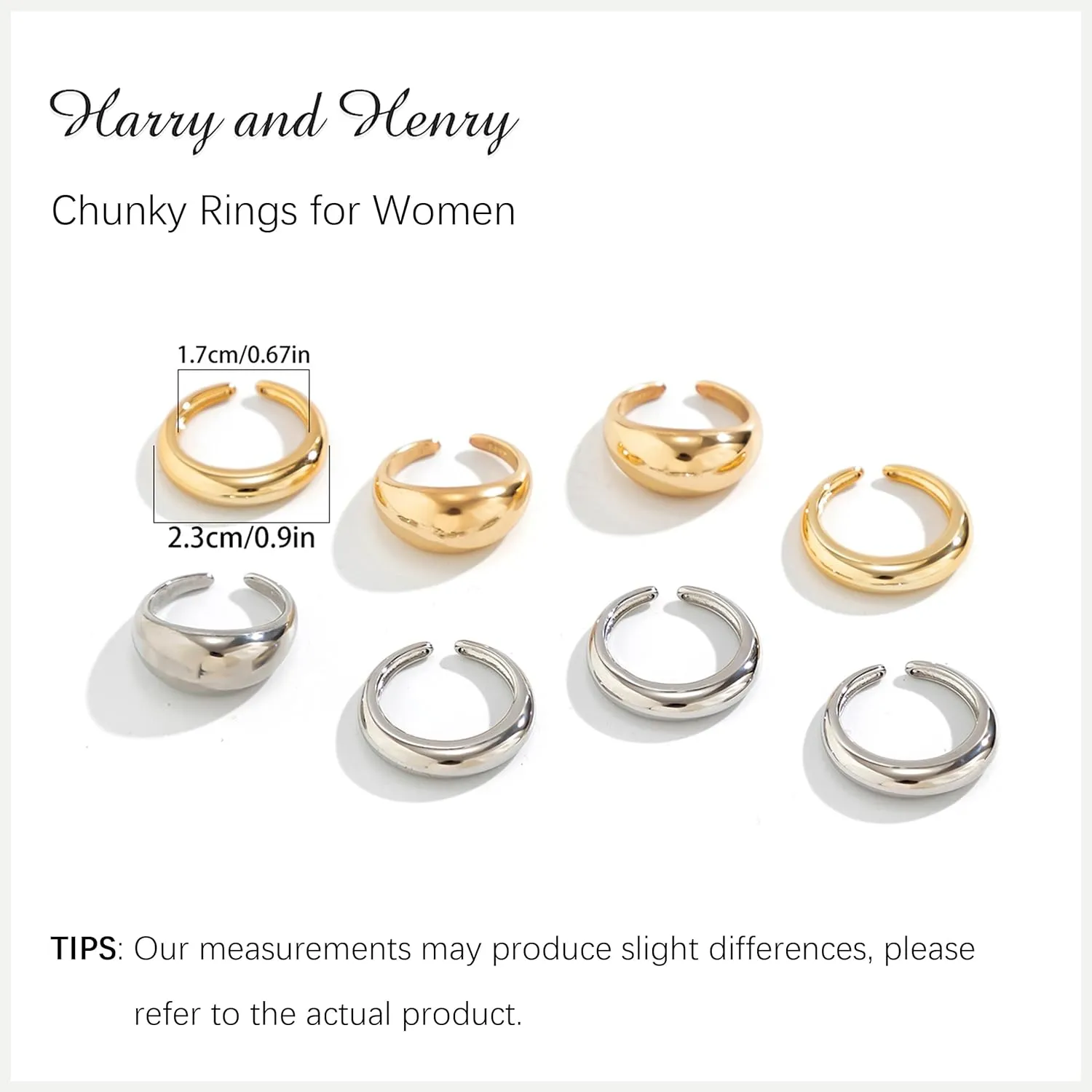 Harry and Henry Chunky Gold Rings for Women Non Tarnish Adjustable Thick Bold Dome Rings Gold Statement Rings Minimalist Jewelry Stackable Rings for Women