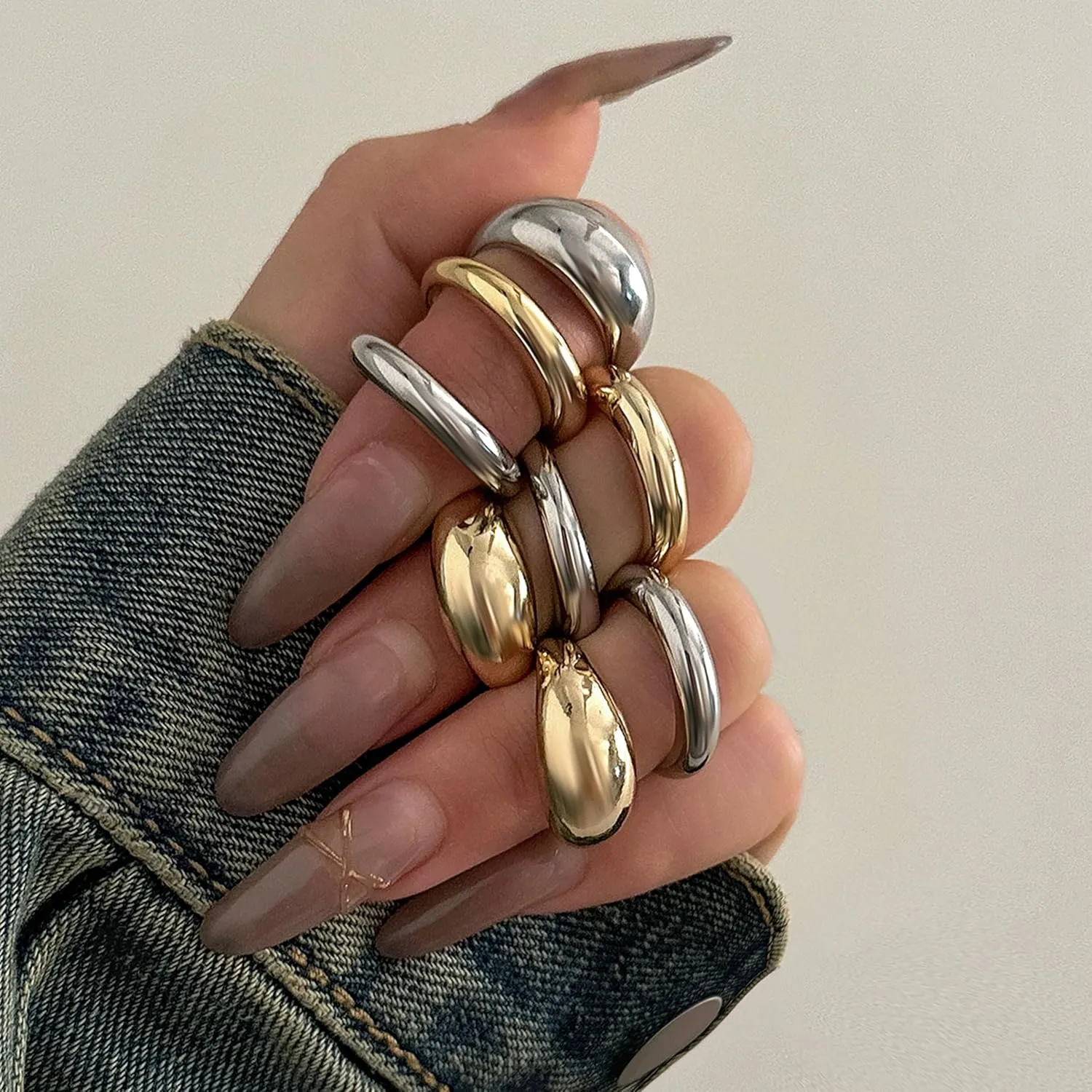 Harry and Henry Chunky Gold Rings for Women Non Tarnish Adjustable Thick Bold Dome Rings Gold Statement Rings Minimalist Jewelry Stackable Rings for Women