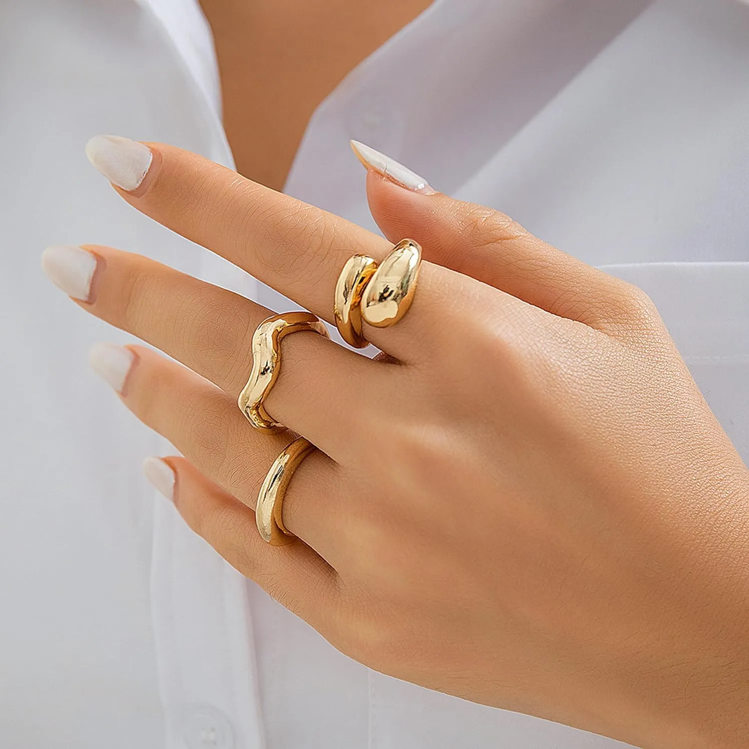 Harry and Henry Chunky Gold Rings for Women Non Tarnish Adjustable Thick Bold Dome Rings Gold Statement Rings Minimalist Jewelry Stackable Rings for Women