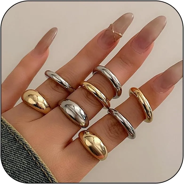 Harry and Henry Chunky Gold Rings for Women Non Tarnish Adjustable Thick Bold Dome Rings Gold Statement Rings Minimalist Jewelry Stackable Rings for Women